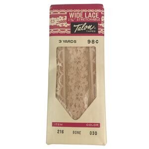 Talon Tapes Wide Lace 1 3/4" Stretchable Seam Tape 216 Bone 030 3 Yards NOS